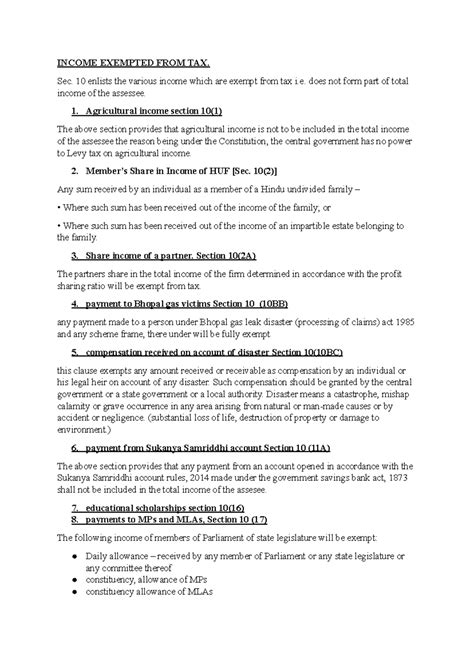 Income Exemptions Under Tax Law: Key Sections Explained - Studocu