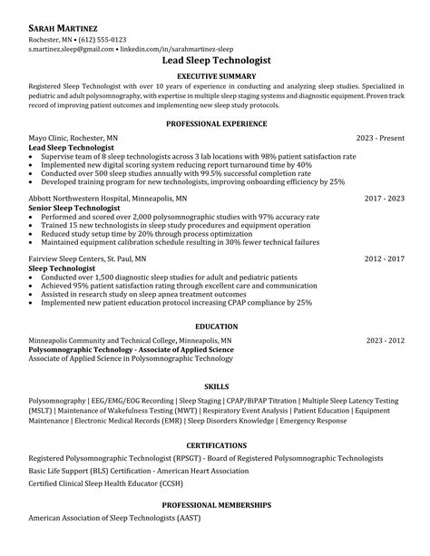 Sleep Technologist in Healthcare Resume Examples & Tips for 2025 | Careerday