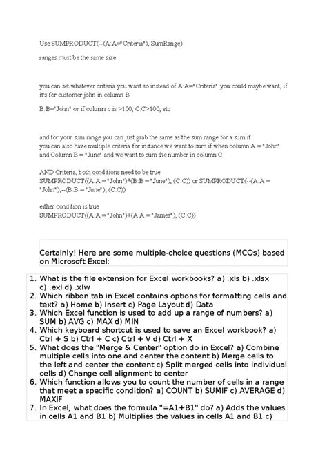 Sumif Option - helps with excel conditional formula - Use SUMPRODUCT ...