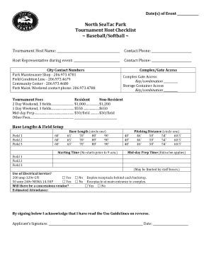 Fillable Online North SeaTac Park Tournament Host Checklist Baseball ...