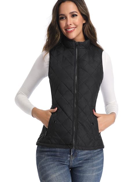 Vest for Women-Stand Collar Lightweight Zip Quilted,Black Women's Vest ...