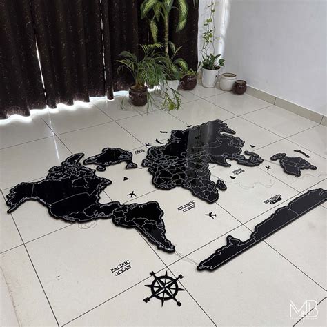 Premium Black Acrylic World Map (UV Printed | LED & RGB Options – The ...