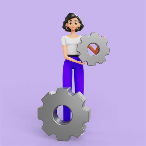 Donna 3d in posa con ruote dentate | PSD Gratis