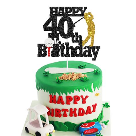 Buy Black Glitter Golf Happy 40th Birthday Cake Topper - Sports Themed ...