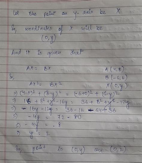 Find a point on the y-axis which is equidistant from the point A (4,8 ...