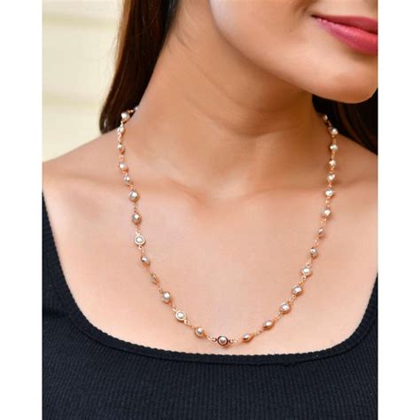 Buy VOJ Gold Plated Chain For Women With White Pearls Online