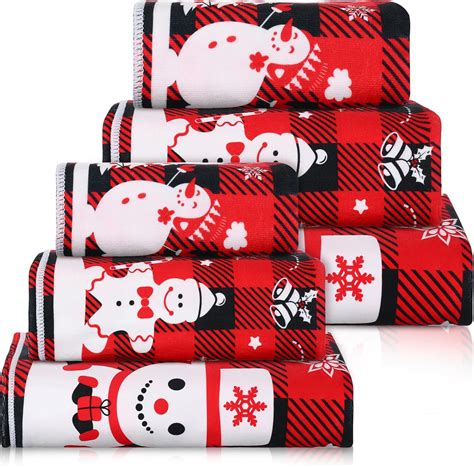 Amazon.com: Buryeah 6 Pieces Christmas Bathroom Towels Set 2 Soft Red ...