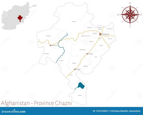 Map of the Afghan Province of Ghazni Stock Vector - Illustration of lakes, districts: 123316824