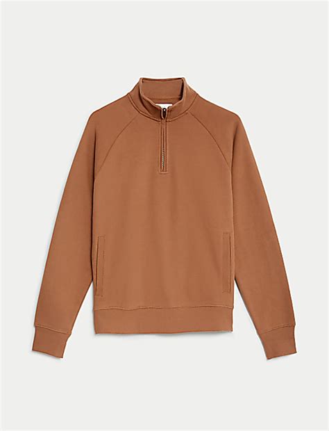 Buy Pure Cotton Half Zip Sweatshirt at Marks & Spencer