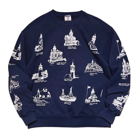 2000s Michigan Rag ミシガンラグ 灯台 総柄 スウェット ネイビー【L】MADE IN USA | BACK IN THE ...