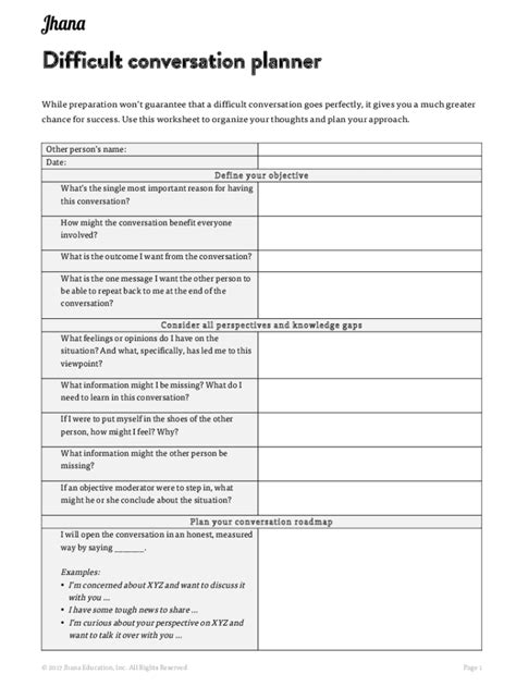 Fillable Online TIP SHEET How to prepare for a difficult conversation ...