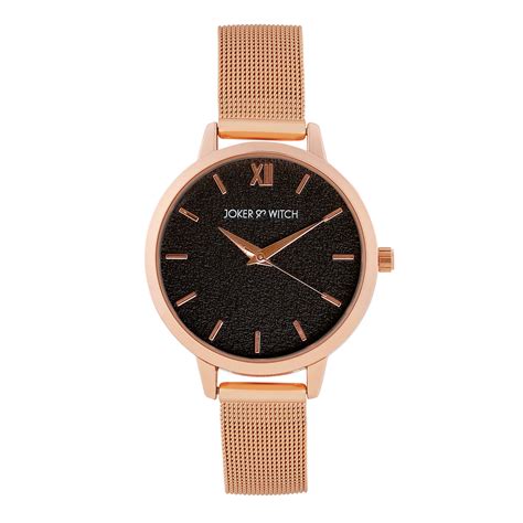 Shop Online Kathy Rosegold Watch With A Black Glitter Dial And Mesh ...