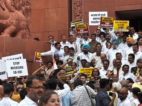 Opposition MPs protest in Parliament premises against Centre's 'misuse ...