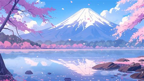 Stylized Lake With Mt. Fuji Digital Wallpaper (4K, 1440p, 1080p) - Etsy ...