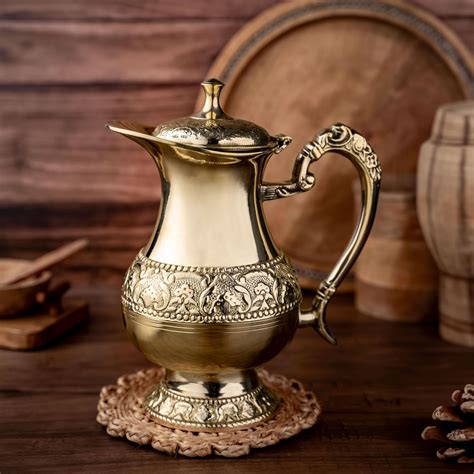 Atya Luxury Brass Water Jug | Handcrafted Floral Design 1 LTR | with ...