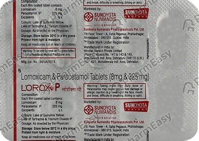 Lorox P Strip Of 10 Tablets: Uses, Side Effects, Price & Dosage | PharmEasy