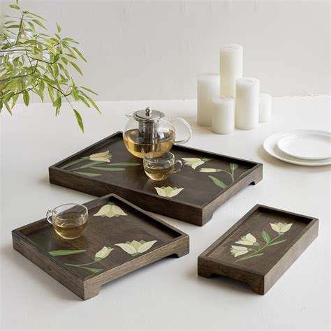 Aurum Crafts | Premium Handpainted Wooden Serving Tray (Set of 3)