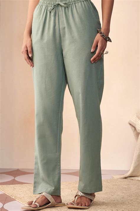 Buy Green Handcrafted Cotton Pants for Women | FGPT22-12 | Farida Gupta ...