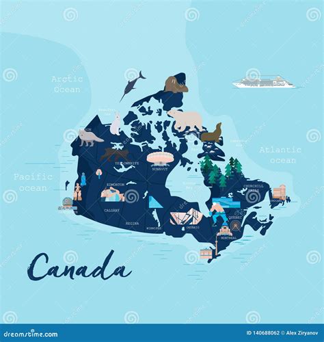 Canada Cartoon Travel Map Vector Illustration Stock Illustration - Illustration of landmark ...