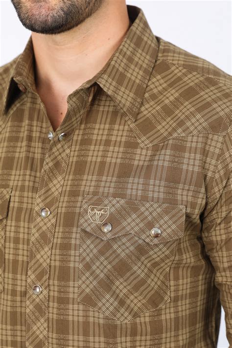 Mens Western Checkered Light Brown Long Sleeve Shirts – Platini Fashion