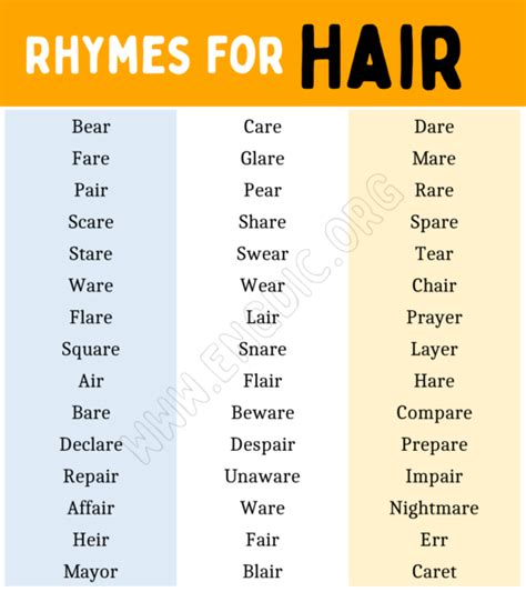 Words that Rhyme with Hair (Rhyme Words for Hair) - EngDic