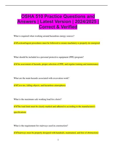 OSHA 510 Practice Questions and Answers | Latest Version | 2024/2025 ...