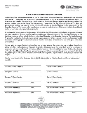 Fillable Online DETECTOR INSTALLATION LIABILITY RELEASE FORM Fax Email ...