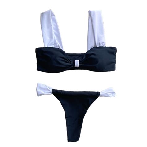 Jesscasday Women Bandeau Bathing Suit with Wide Shoulder Strap Swimsuit ...