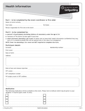 Girlguiding Health Information Form - Blank Fillable Template | Fill ...