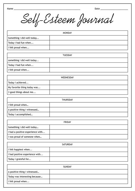 Self Worth Worksheets