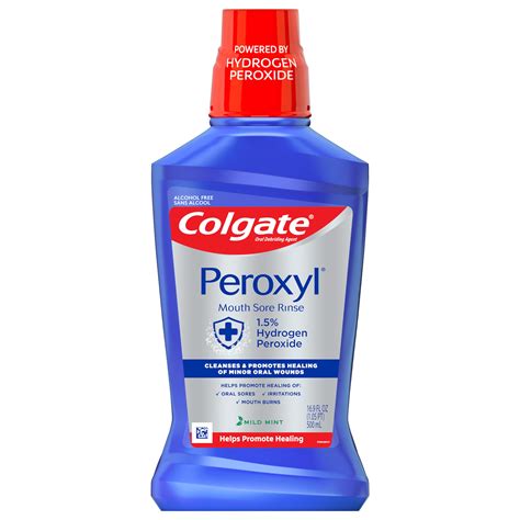 Colgate Peroxyl Mouth Sore Rinse, Mild Mint - 500mL, 16.9 Fl Oz ...