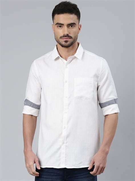 Classic Polo Men's Full Sleeve White/Grey Polo Neck Slim Fit Striped C