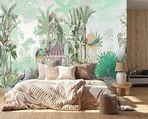 999STORE Tropical Wallpaper Peacock Trees Green Leaves Wallpaper ...