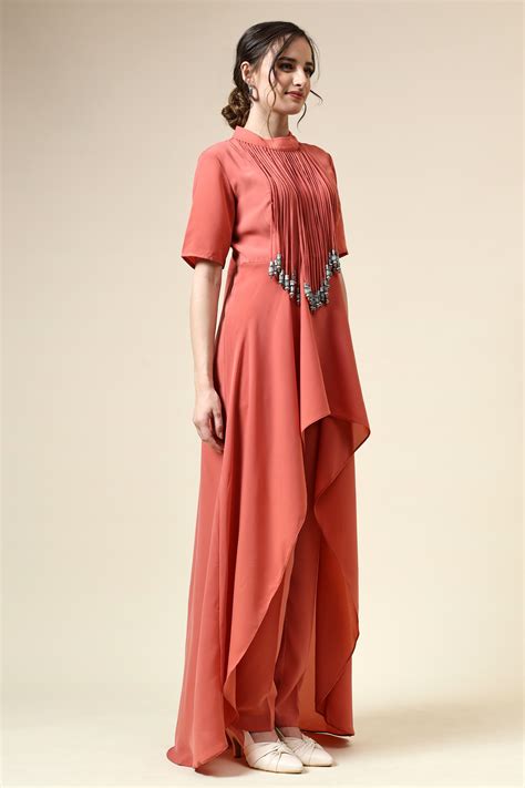 Aakaar - Pastel Orange Metallic Fringe Cord Set - Elahe