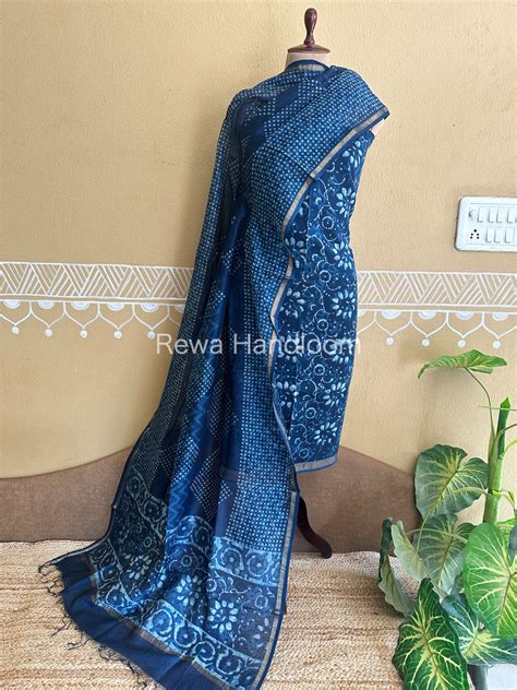 Maheshwari Indigo Print Suit IG10 – Rewa Handloom