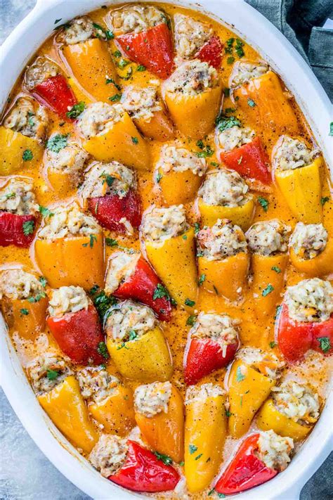 Homestyle recipe for Mini Stuffed Peppers. Bell peppers with a hearty ...