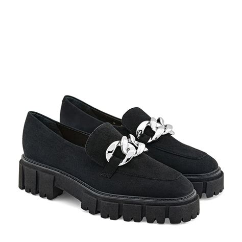 Black suede loafers with a high sole made from genuine suede leather ...