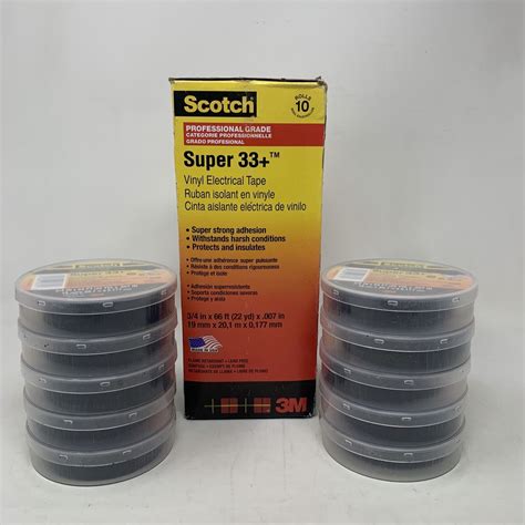 Lot of 10 Rolls Scotch 3M Super 33+ 3/4" X 66' Black Electrical Tape ...