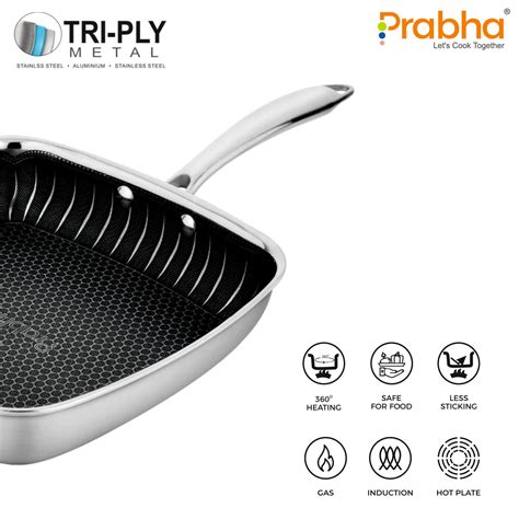 Triply Hexa Cube Square Pan, 24CM | Prabha Steel