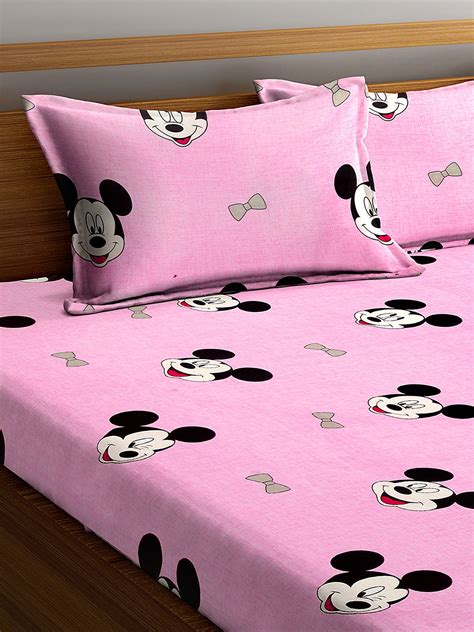 Klotthe Pink Cartoon 210 TC Cotton Blend Elasticated Double Bedsheet w ...
