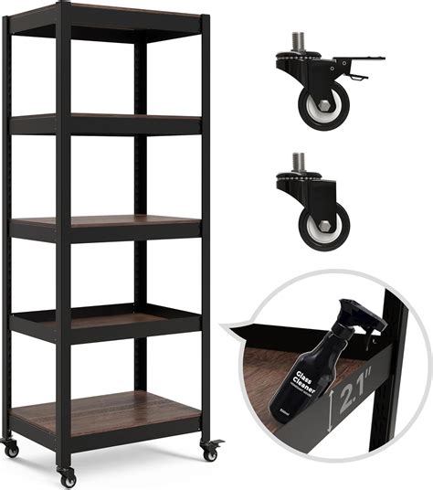 Amazon.com: HOMEDANT House 5-Tier Metal Rolling Cart Shelf Rack Casters ...