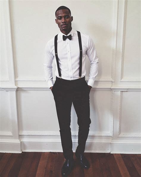 White Dress Shirt with Black Trousers and Suspenders | Hockerty