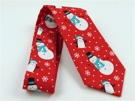 Christmas Necktie, Christmas Tie, Red Christmas Tie, Snowman Necktie ...