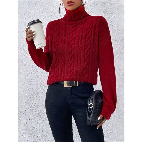 Wila Dresses | Minimalist Turtleneck Cable Knit Oversized Sweater ...