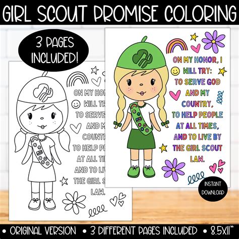 Girl Scout Promise Coloring Sheet Printable