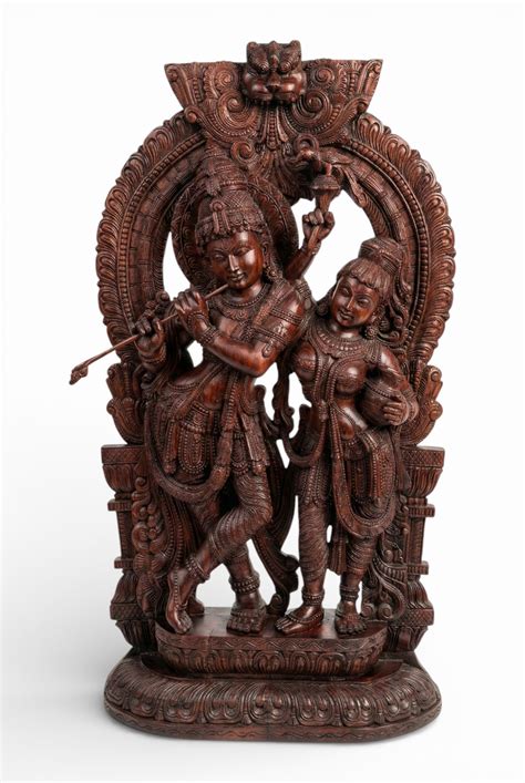 Ornate Radha Krishna Wood Carving – Mythological Art Masterpiece 7ft ...