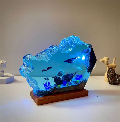 Buy Epoxy Resin Wood Lamp,humpback Whale and Turtle Night Light,scuba ...