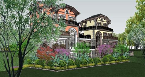 两层欧式别墅自建房设计图，含小院设计效果图 - 二层别墅设计图 - 别墅图纸商城