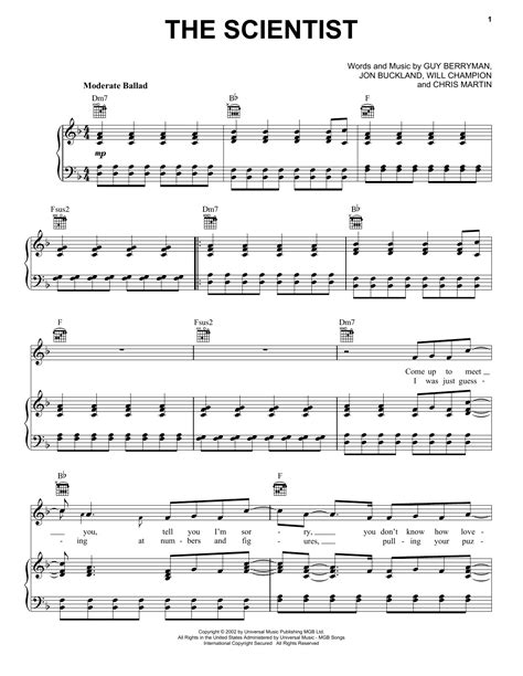 The Scientist by Coldplay Sheet Music for Piano, Vocal & Guitar Chords ...
