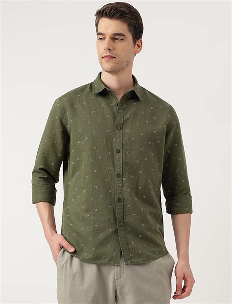 Buy Linen Blend Printed Spread Collar Shirt at Marks & Spencer